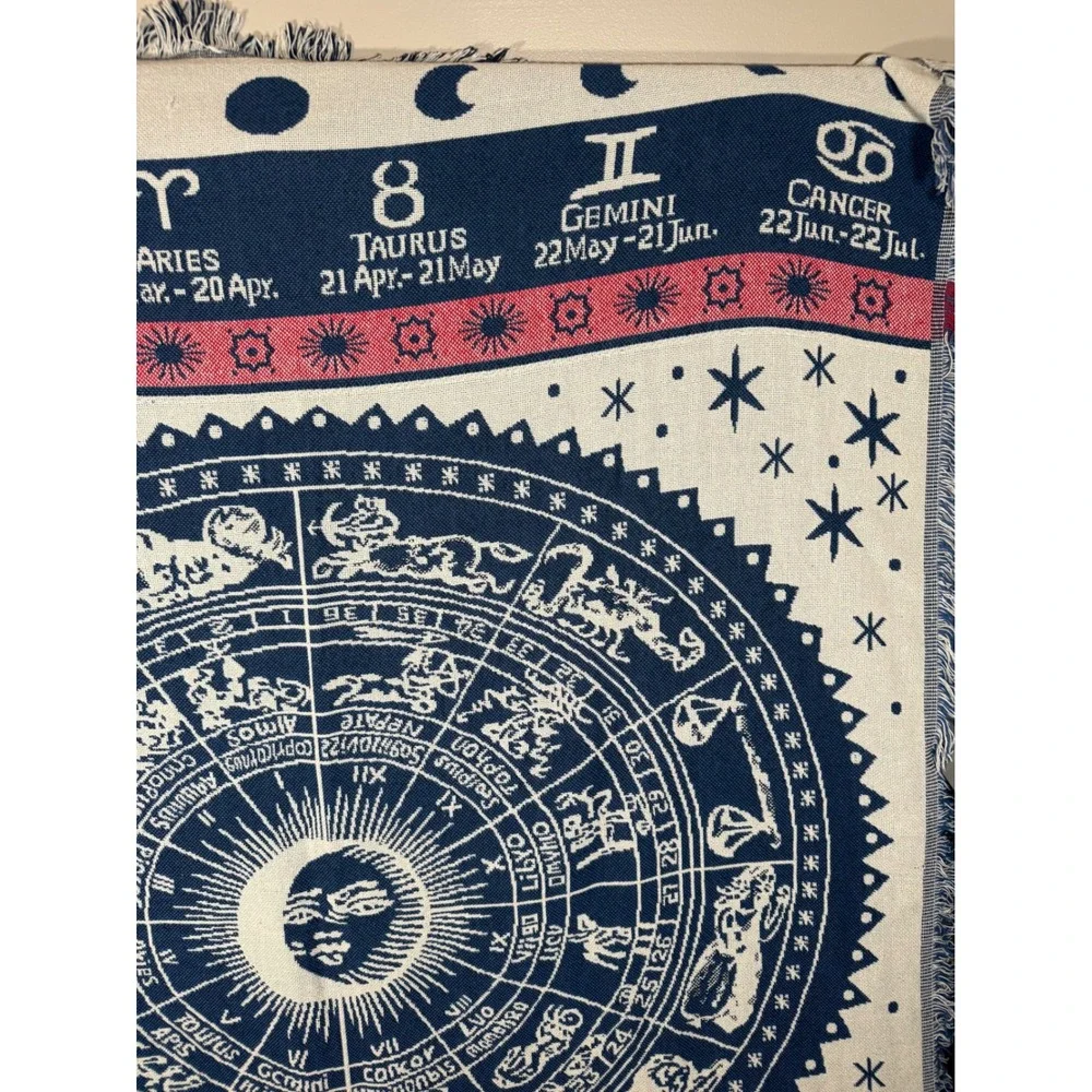 Zodiac Celestial Woven Tapestry Throw Blanket Sun Moon Astrology Navy 50x64